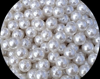 10mm White Pearl Glass Beads Set of 30 or 60, Bubble Gum Pearls, Chunky ...