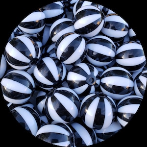 20mm Black Beach Ball Chunky Bubblegum Beads Set of 10 B89