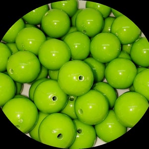 20mm Lime Green Solid Chunky Bubblegum Beads Set of 10 B44