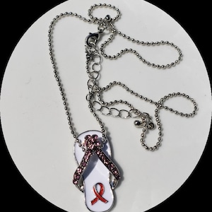 Breast Cancer Ribbon Necklace, Pink Ribbon Flip Flop, Pendant Necklace