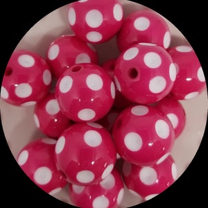 20mm Hot Pink Polka Dot Chunky Bubblegum Beads Set of 10   A2