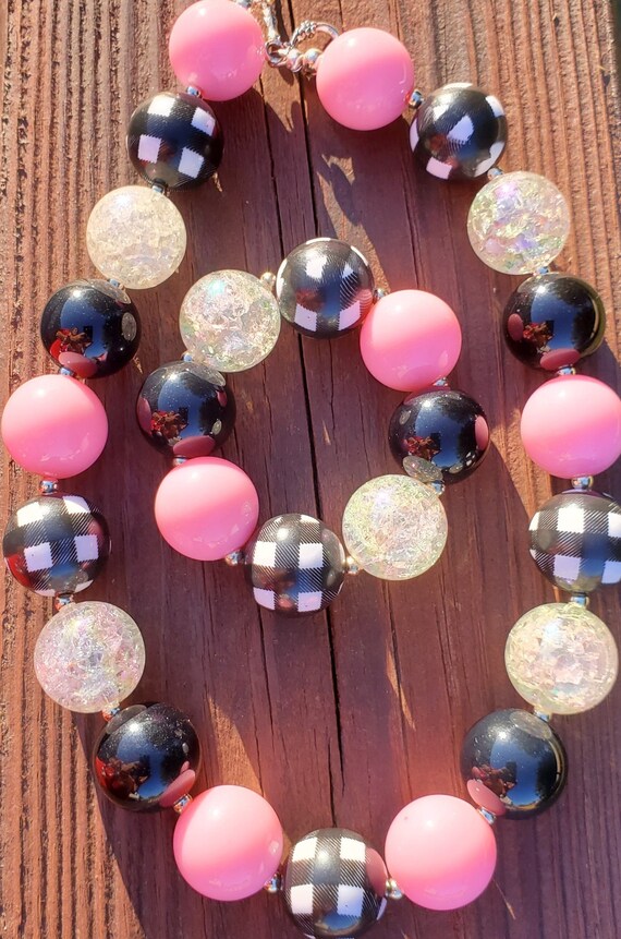Pink Black Necklace and Bracelet, Girls Chunky Necklace, Baby