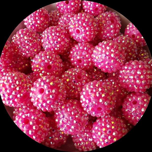 20mm Hot Pink AB Rhinestones Chunky Bubble Gum Beads Set of 10   B83