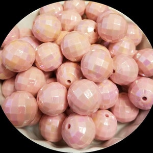 20mm Pink Faceted AB Solid Chunky Bubblegum Beads Set of 10 A46
