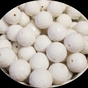 20mm White Faceted Solid Chunky Bubblegum Beads Set of 10 A36