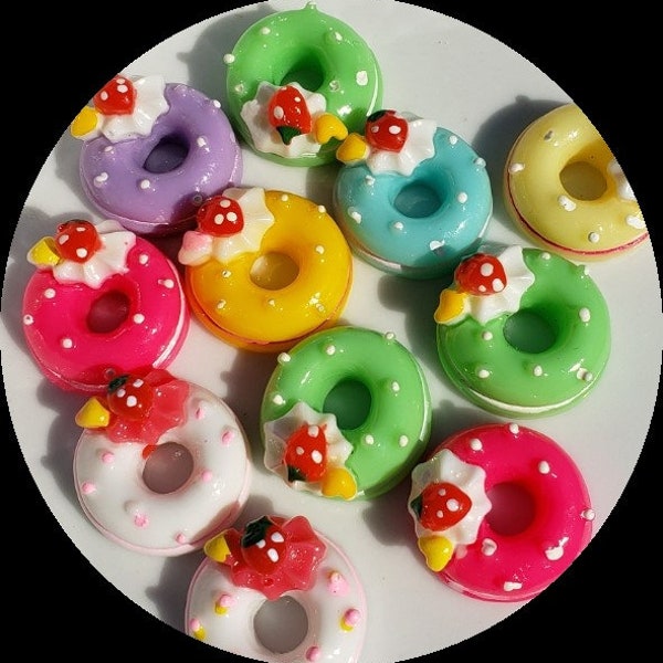 Donuts, Resin Assorted Color Cabochons, Flatback Deco, Cabochons, Donut Cabochons, Jewelry, DIY, Kids, 18mm, Set of 5