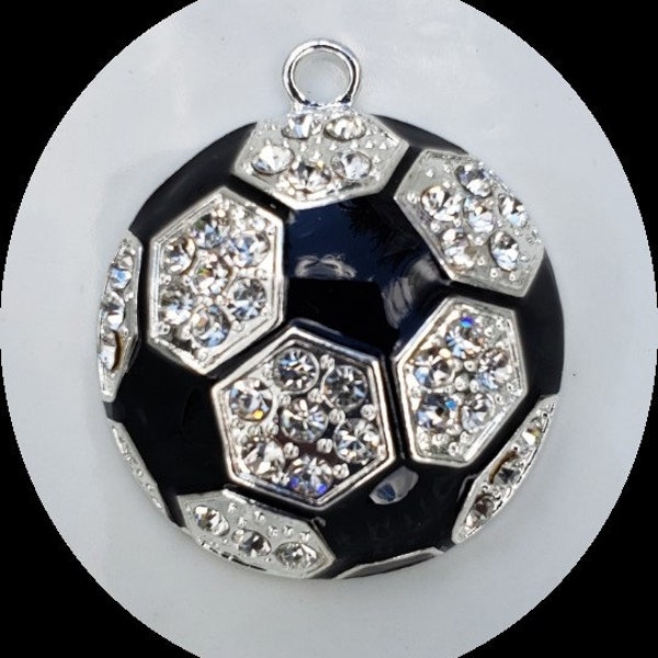 Black & Rhinestone Soccer Ball -Partial Rhinestone Pendant -35mm Zinc Alloy