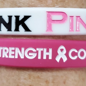 Breast Cancer Awareness Silicon Bracelet, Breast Cancer Fundraiser, Breast Cancer Fundraising Bracelet,  Set of Two (1 pink and 1 white)