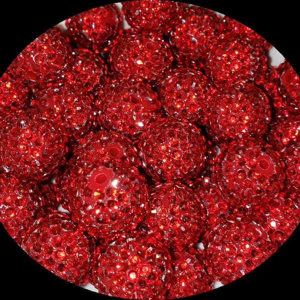 20mm Red Rhinestones Chunky Bubble Gum Beads Set of 10   B42