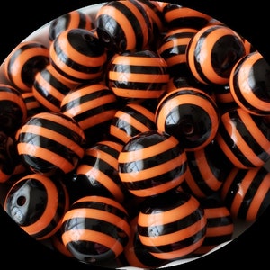 20mm Orange Black Striped Chunky Bubblegum Beads Set of 10   A81