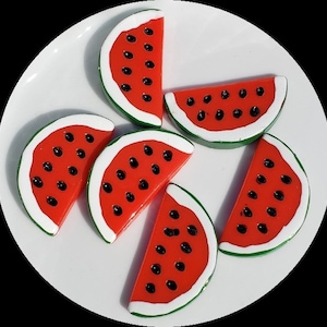 Watermelon, Resin Cabochons, Flatback, Watermelon Cabochons, Jewelry, DIY, Kids, 32 x 17mm, Set of 5