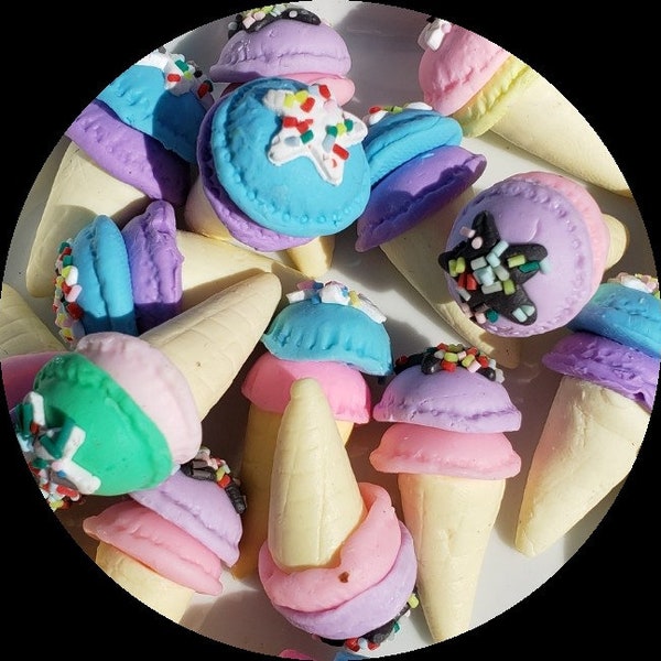 Ice Cream Cone, Clay Polymer Cabochons, Assorted Colors, Ice Cream Cabochons, Jewelry, DIY, Kids, 15 x 35mm, Set of 5