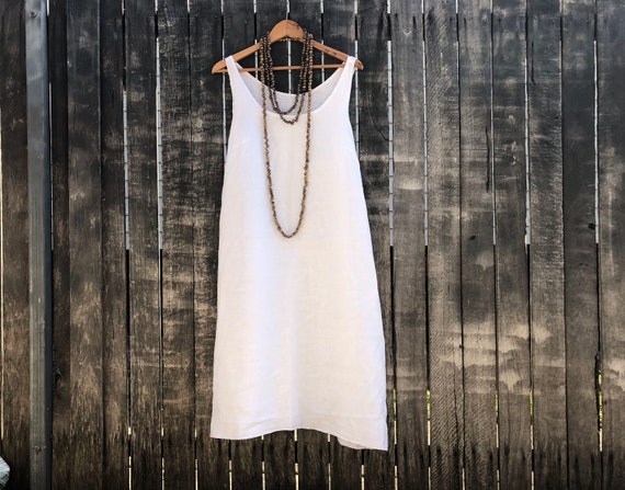 white linen flowing dress