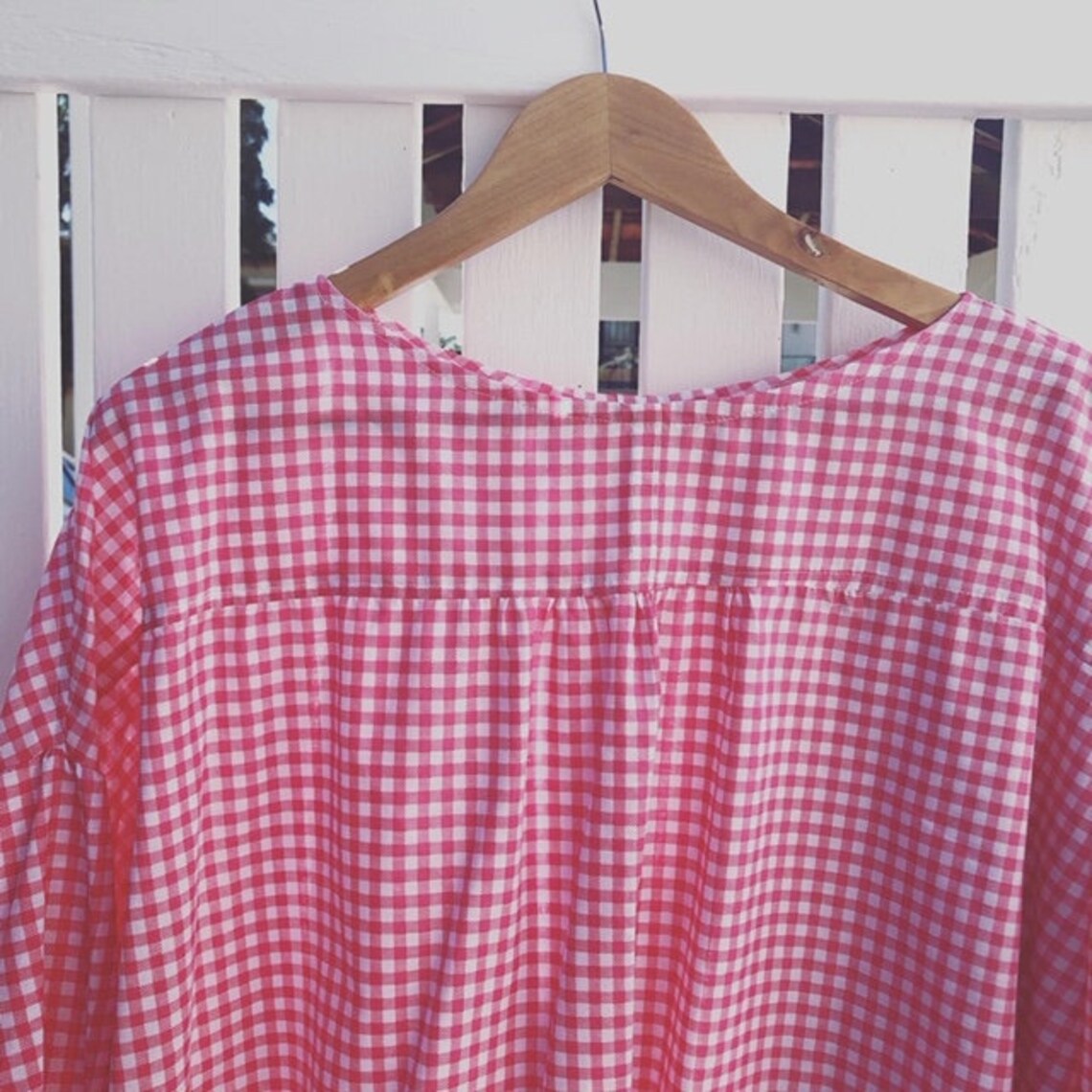 Pink and White Gingham 100% Cotton Prairie Blouse with Front | Etsy