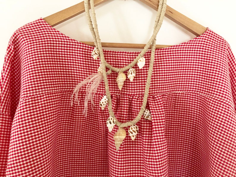 Red Gingham Marta Blouse in Natural Cotton free size one size fits most plus size