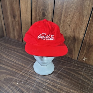 Coca Cola Red Baseball Hat White "Enjoy Coca Cola" Sewn On Hat Adjustable NEW