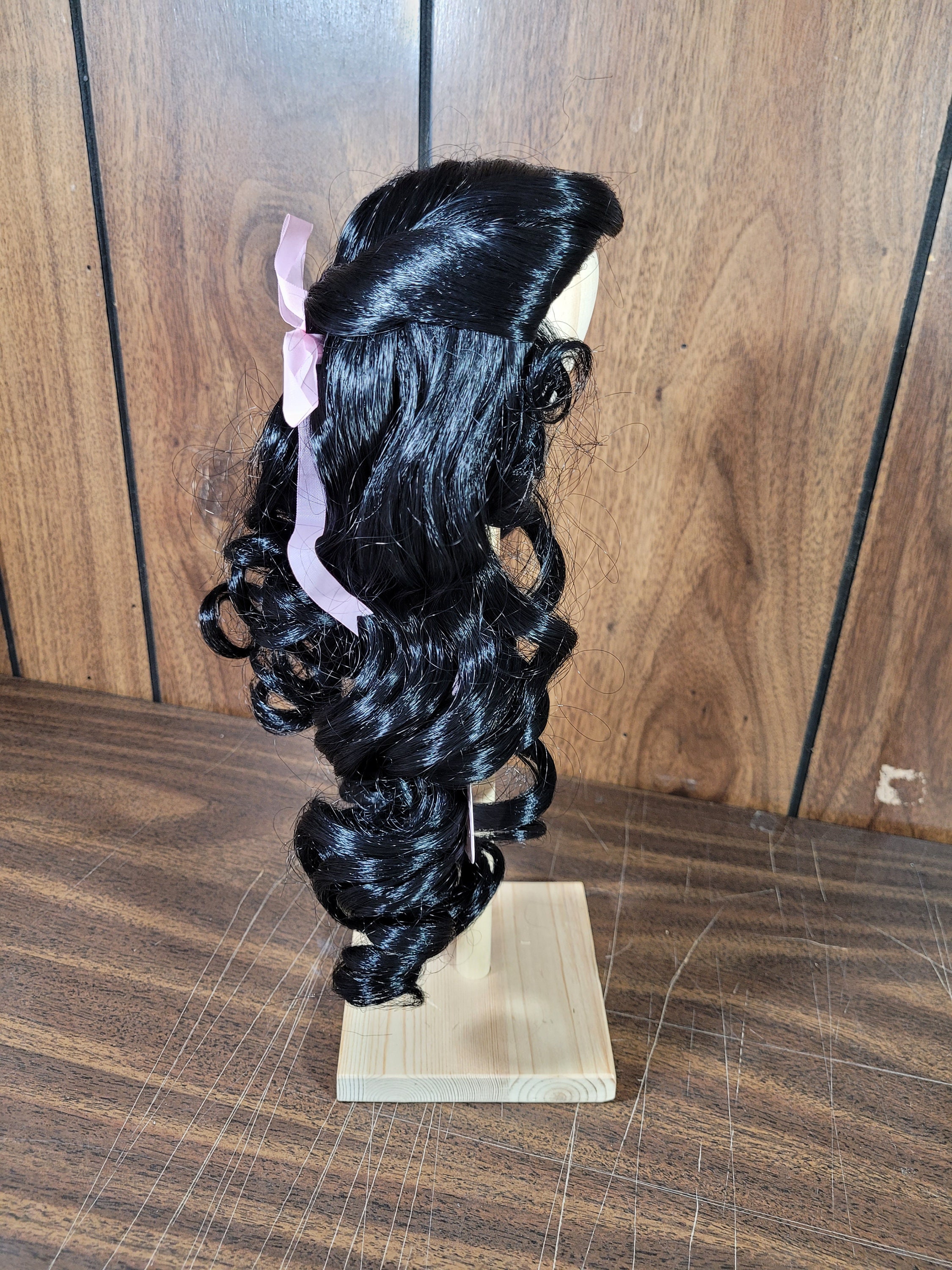 Bell Ceramics Doll Wig Ashley Black Color Long Hair With Bow Various