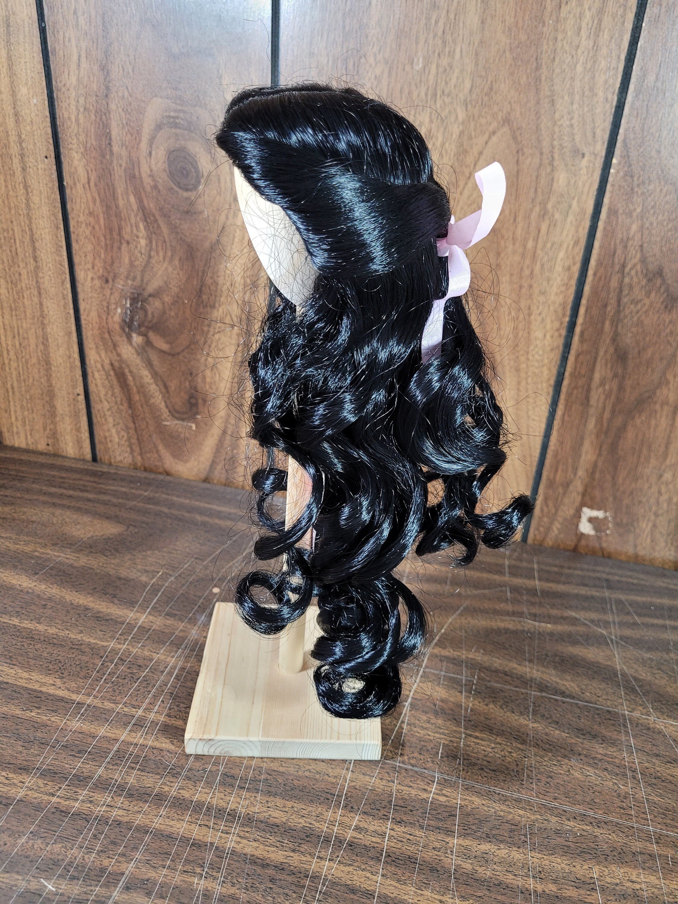 Bell Ceramics Doll Wig Ashley Black Color Long Hair With Bow Various