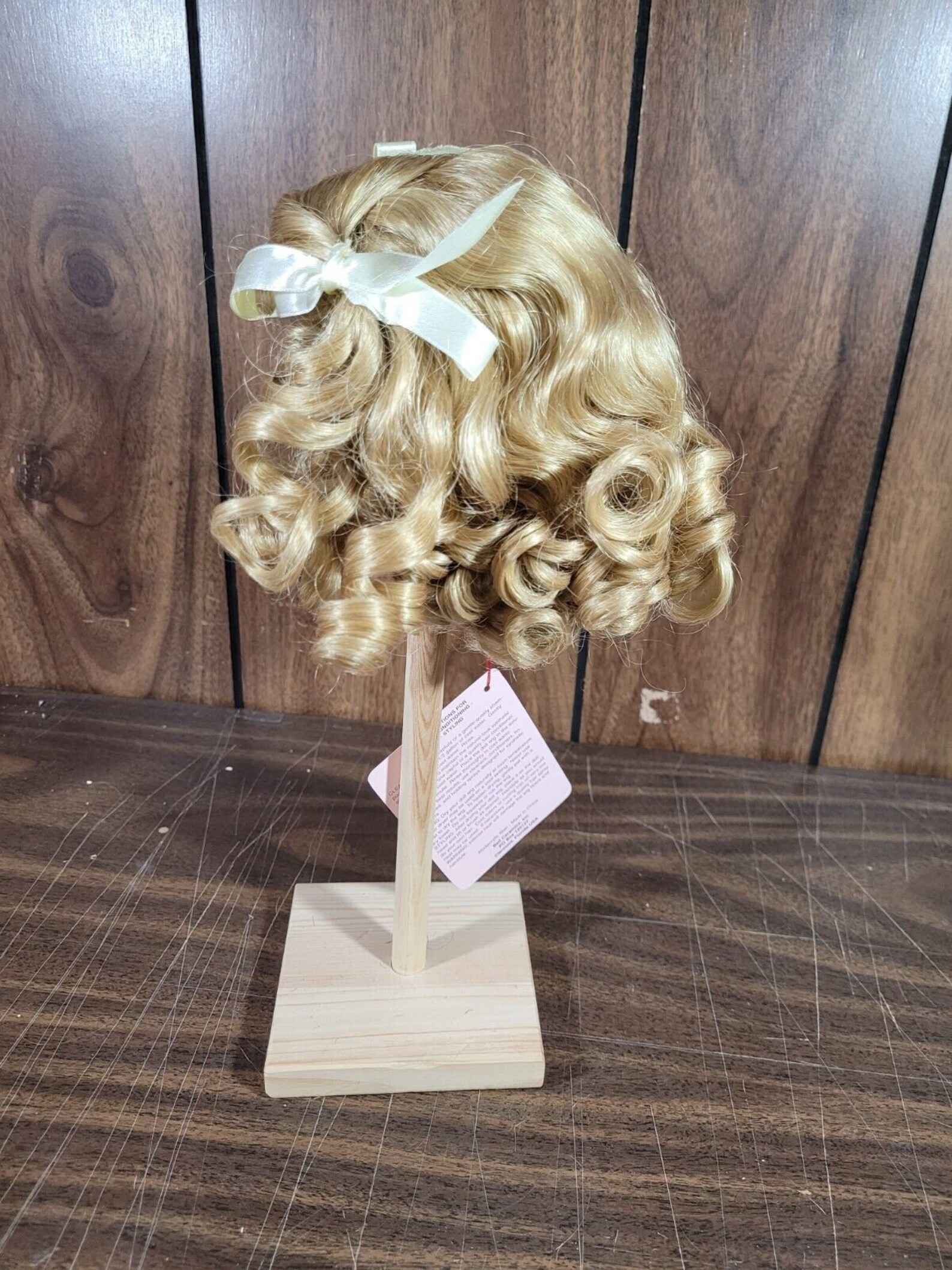 Bell Ceramics Doll Wig Ginny Blonde Hair Color Curly With White Bows
