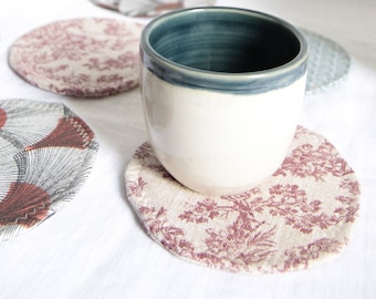 Coasters or mugs (tea or coffee) in Toile de Jouy style fabric