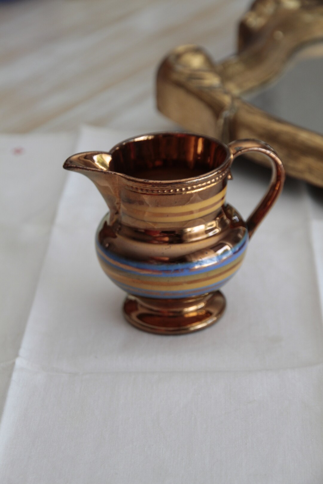 Small Milk Jug in Blue and Yellow Copper Jersey Earthenware Etsy