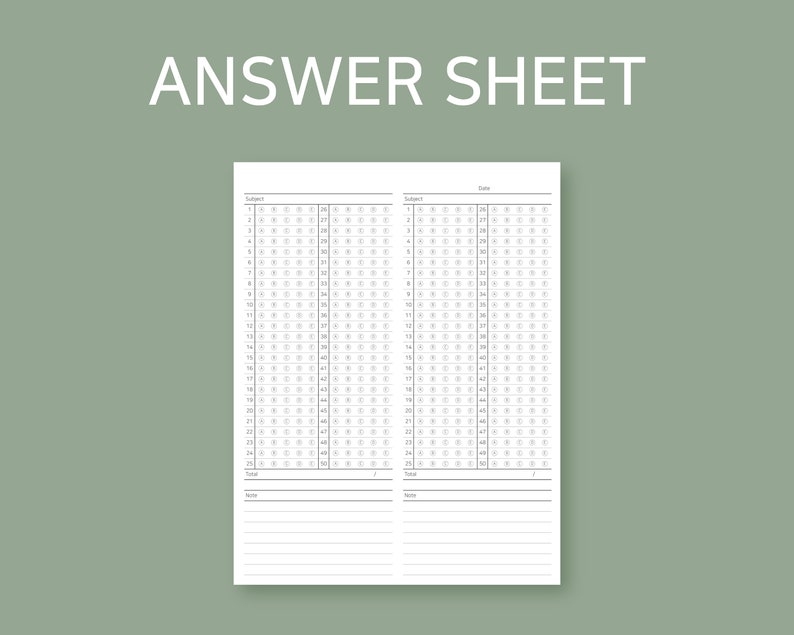 Answer Sheet Answer Sheet Printable Answer Sheet PDF Answer Sheet