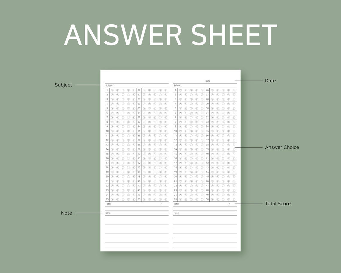 Answer Sheet | Answer Sheet Printable | Answer Sheet PDF | Answer Sheet ...