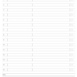 May include: A blank vocabulary list with 15 numbered lines for writing words and definitions. Each line has a checkbox to mark words as learned. There is a space at the bottom for notes.