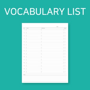 Vocabulary List | Language Study | Language Study Planner | Vocabulary Notebook | Vocabulary Workbook | Vocabulary Cards | Vocab Cards
