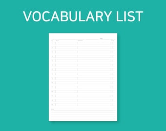 Lista de vocabulario / Estudio de idiomas / Planificador de estudios de idiomas / Cuaderno de vocabulario / Libro de trabajo de vocabulario / Tarjetas de vocabulario / Tarjetas de vocabulario