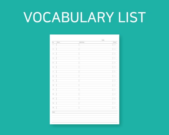 Vocabulary List | Language Study | Language Study Planner | Vocabulary Notebook | Vocabulary Workbook | Vocabulary Cards | Vocab Cards