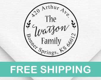 Custom Family Address Stamp, The Watson Design Address Stamp, Self-Inking Return Address Stamps, Housewarming Gift Stamp, Round Stamp