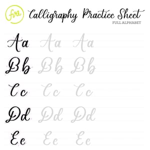 Kalligraphie Übungsblätter | Vollständiges Alphabet | Schriftzug | Digitaler Download | Druckbar
