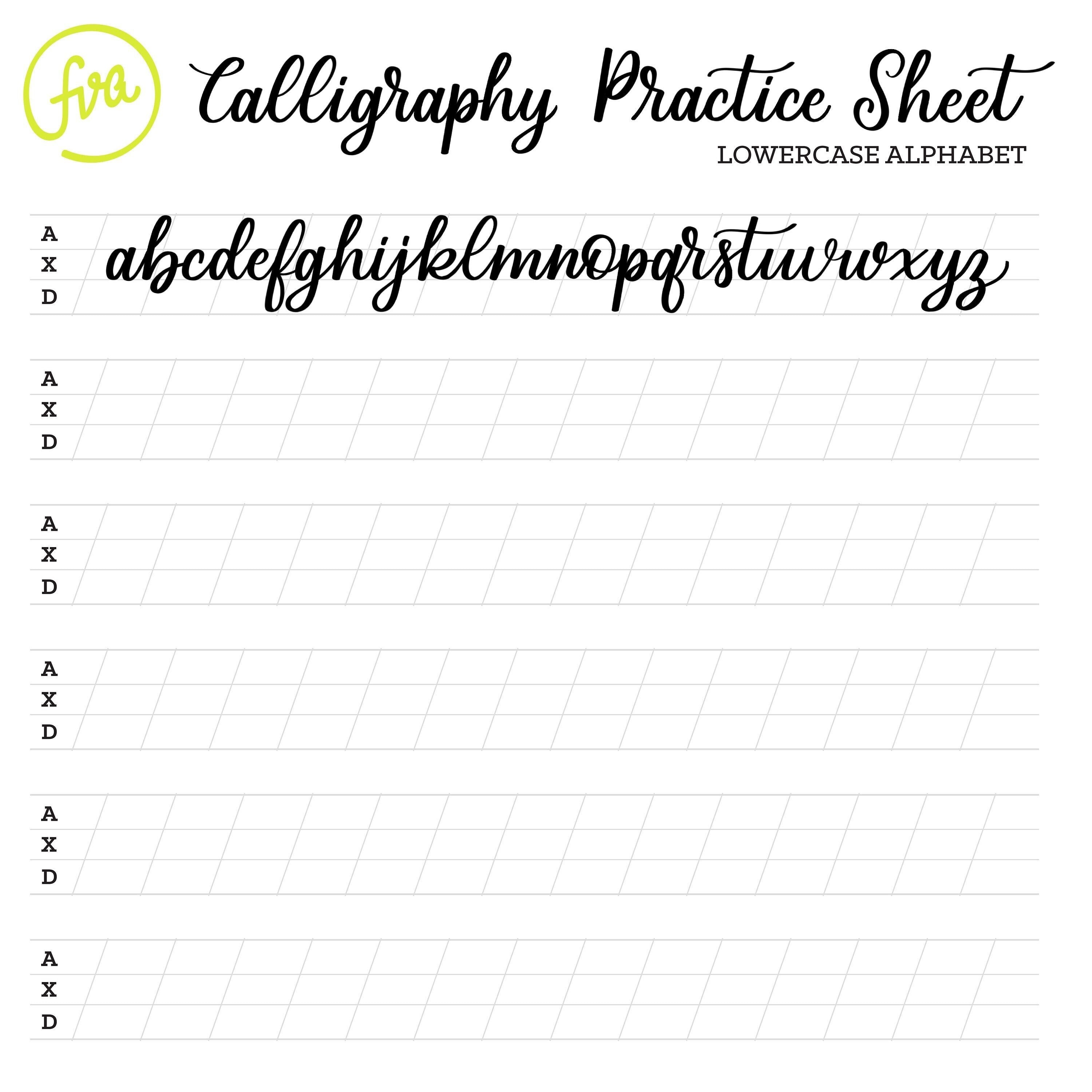 Calligraphy Practice Sheets Lowercase Alphabet Lettering Digital