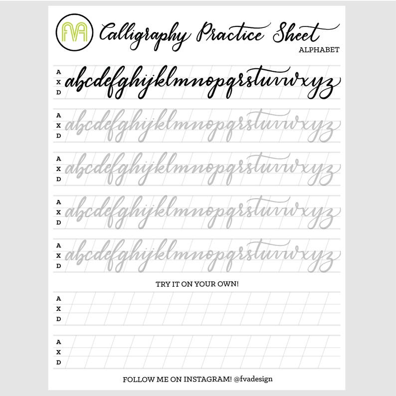 calligraphy practice sheets alphabet lettering digital etsy