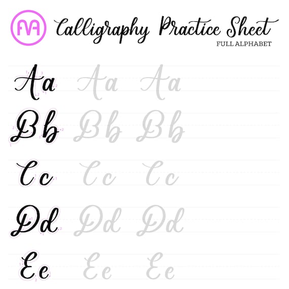 Calligraphy Practice Sheets Full Alphabet Lettering | Etsy