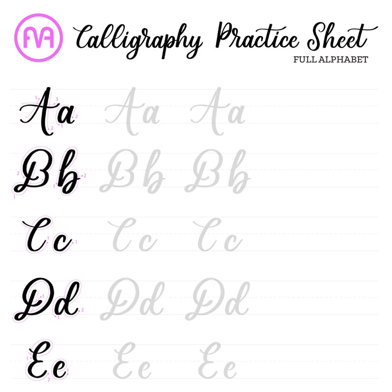 calligraphy practice sheets full alphabet lettering etsy