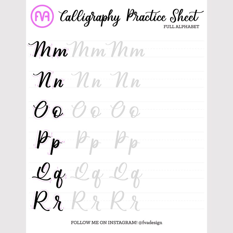 Calligraphy Practice Sheets Full Alphabet Lettering | Etsy