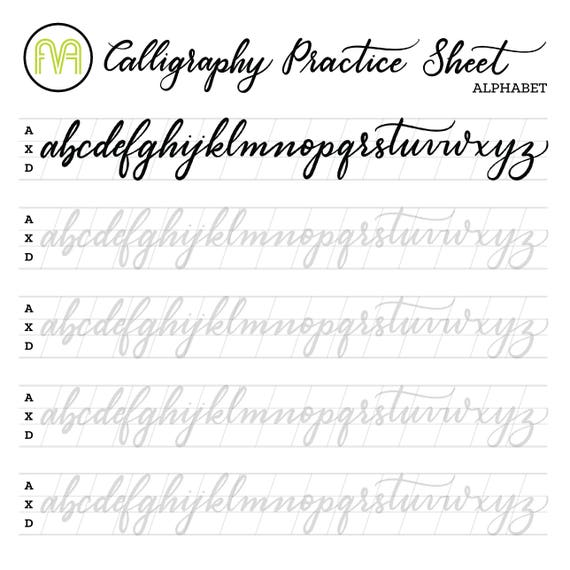 Calligraphy Practice Sheets Alphabet Lettering Digital | Etsy