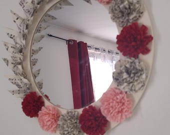 Floral wreath - Floral mirror - Round flower mirror - Round origami mirror - Flower mirror