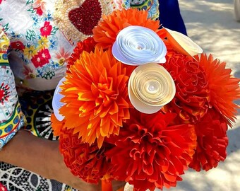 Ramo de novia, ramo de flores de papel, accesorios de boda, accesorios para el cabello, decoración de mesa. Ramo de novia dorado