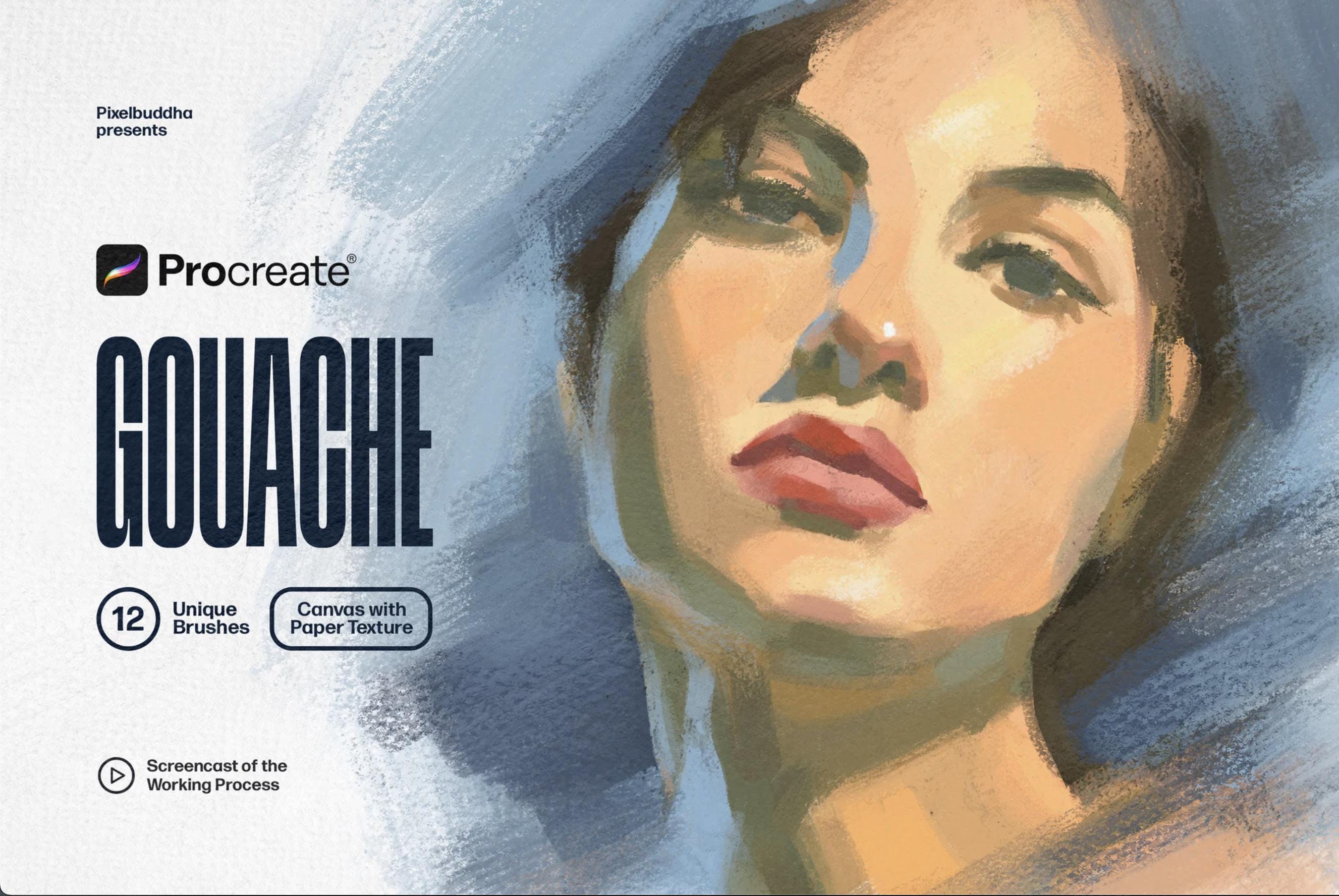 Procreate Gouache Brushes Pack — 12 Realistic Paint Texture Brushes for iPad Art