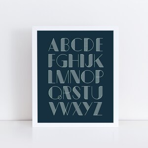Alphabet Navy Print, Typography Printable Art Letters, Alpha Art Print Wall Art Digital DOWNLOAD, Minimalist Poster Print