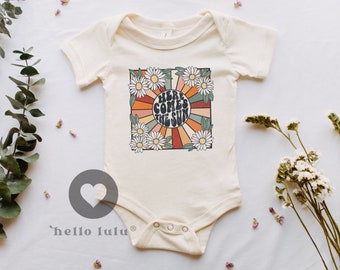 Here Comes The Sun Onesie®, Daisy Summer Bodysuit, Natural Bodysuit, Cute Baby Onesie®, Sunshine Onesie®, Baby Shower Gift, Boho Onesie® 035