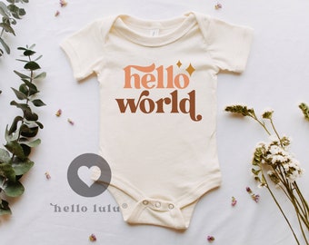 Hello World, Baby Shower Gift, Cute Vintage Onesie®, New Pregnancy Announcement,  Boho Bodysuit, Gift Idea Onesie® 049