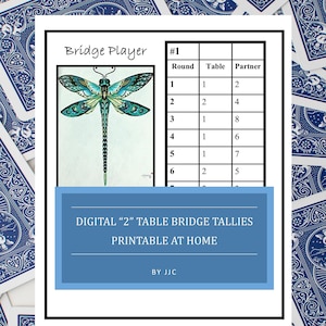 Afdrukbare 2 tafel Dragonfly Bridge-Tallies, Digitale Bridge-Tallies, Geweldig cadeau, 8-speler Bridge-Tallies, Reizende Prijs, Downloadbare Tally