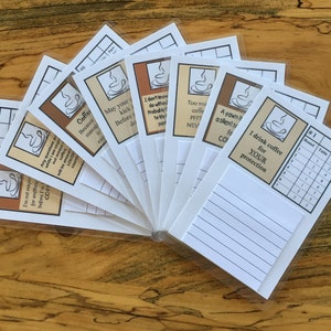 Coffee Humor, 2 Table Bridge Tallies, Reusable, 8 Player, Great Gift or Prize