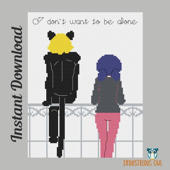 Two 2 Miraculous Ladybug Inspired Marinette And Cat Noir Balcony And Quote Pdf Cross Stitch Pattern Pdfs Instant Download