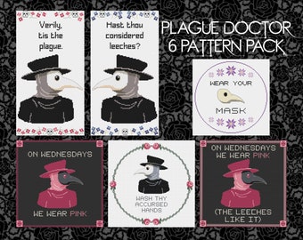 6 Plague Doctor Cross Stitch Patterns Bundle Pack | 6 PDF Patterns | INSTANT DOWNLOAD