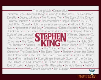 Stephen King Published Works Cross Stitch Pattern | INSTANT DOWNLOAD